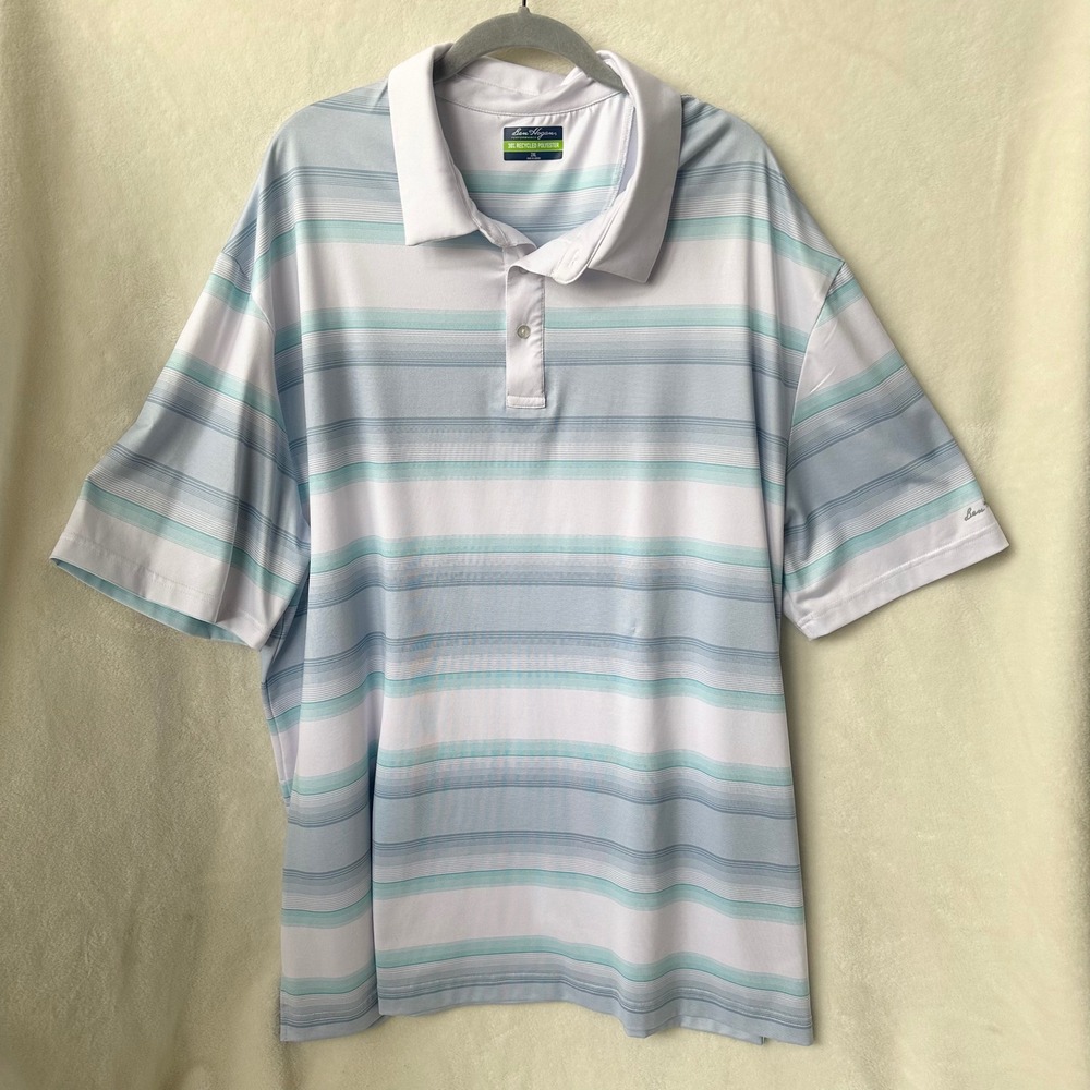 Ben Hogan‎ Blue Teal Striped Performance Stretch Recycled Golf Polo XL